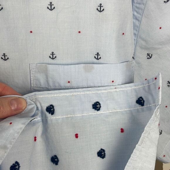 Goodthreads Men's Light Blue Embroidered Anchors Nautical Button Up Shirt XL - Picture 7 of 7